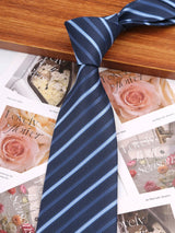 Blue Navy Blue Black Thin Tie Striped Necktie