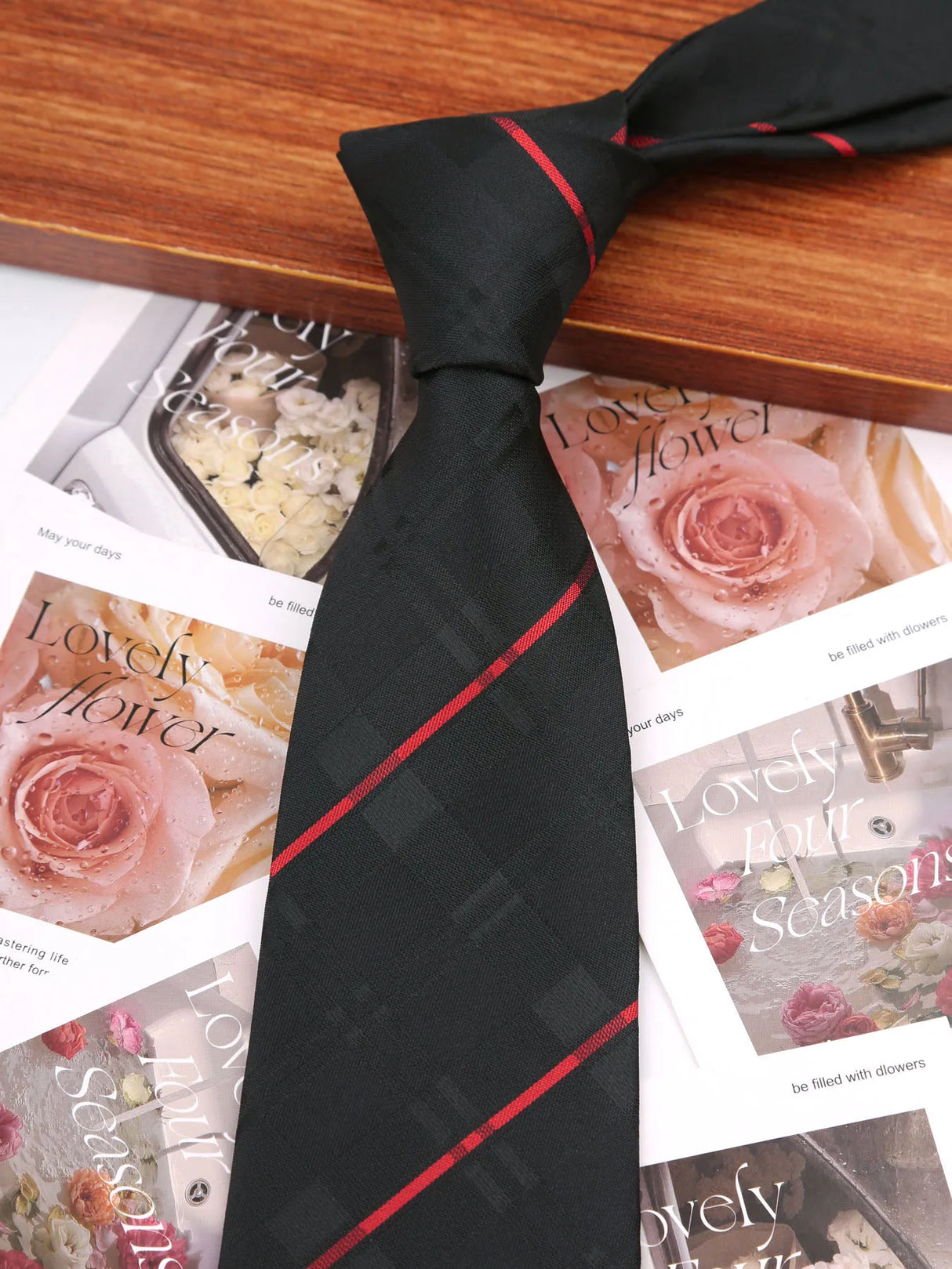Black Navy Blue Black Thin Tie Striped Necktie