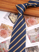 Black Gold Navy Blue Black Thin Tie Striped Necktie