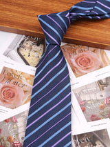 Blue Navy Blue Black Thin Tie Striped Necktie