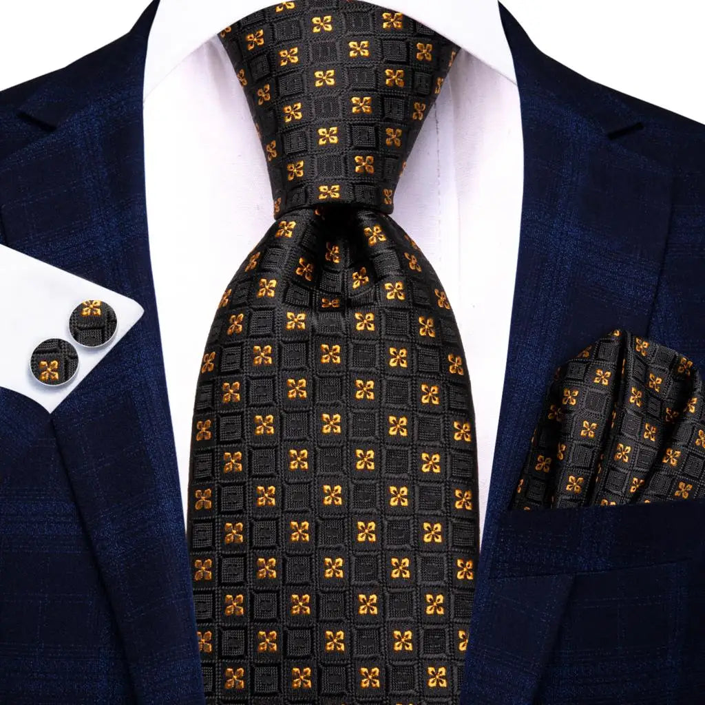black gold floral pattern necktie set