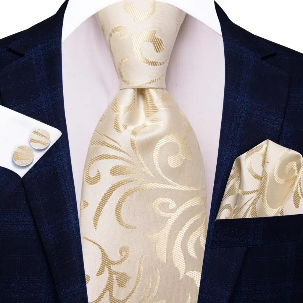 gold floral pattern necktie set