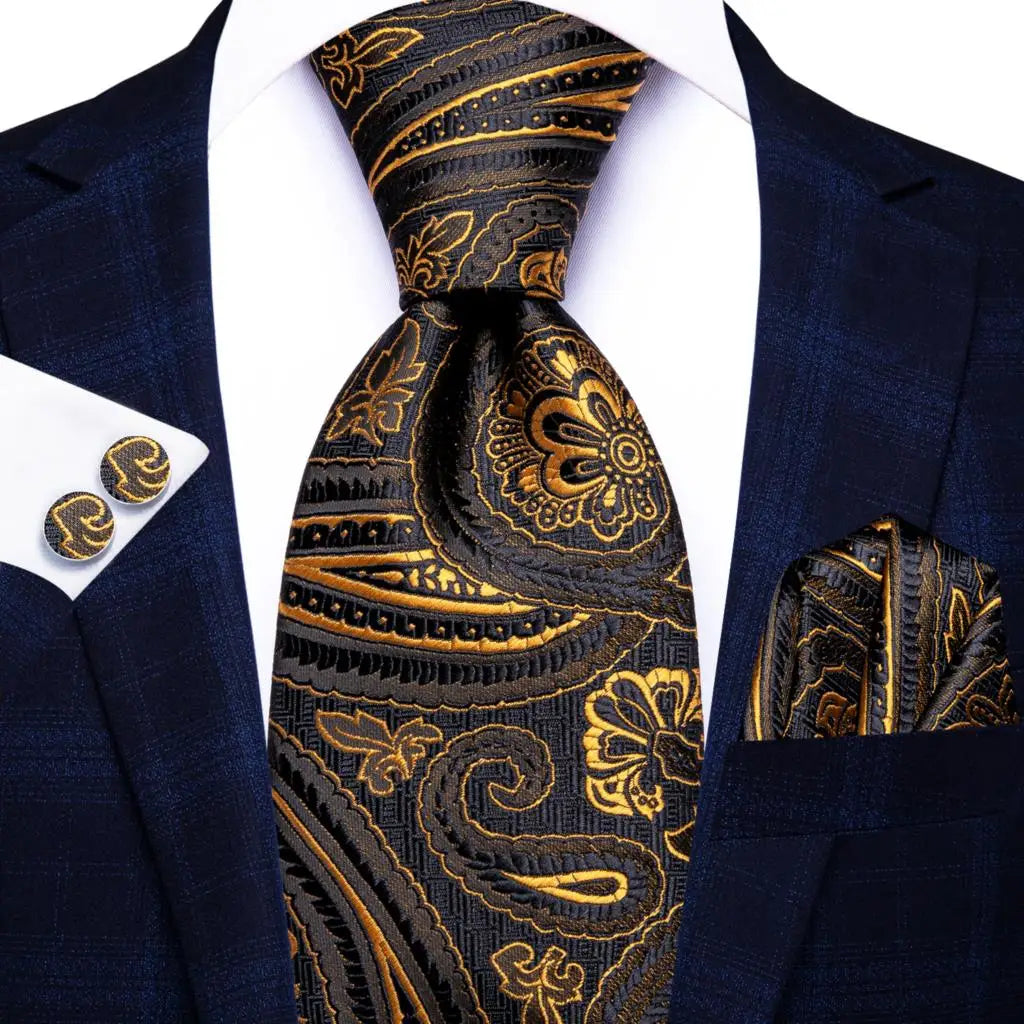 black gold floral pattern necktie set