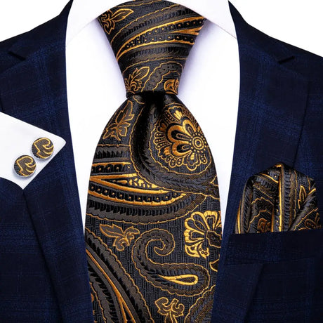 black gold floral pattern necktie set