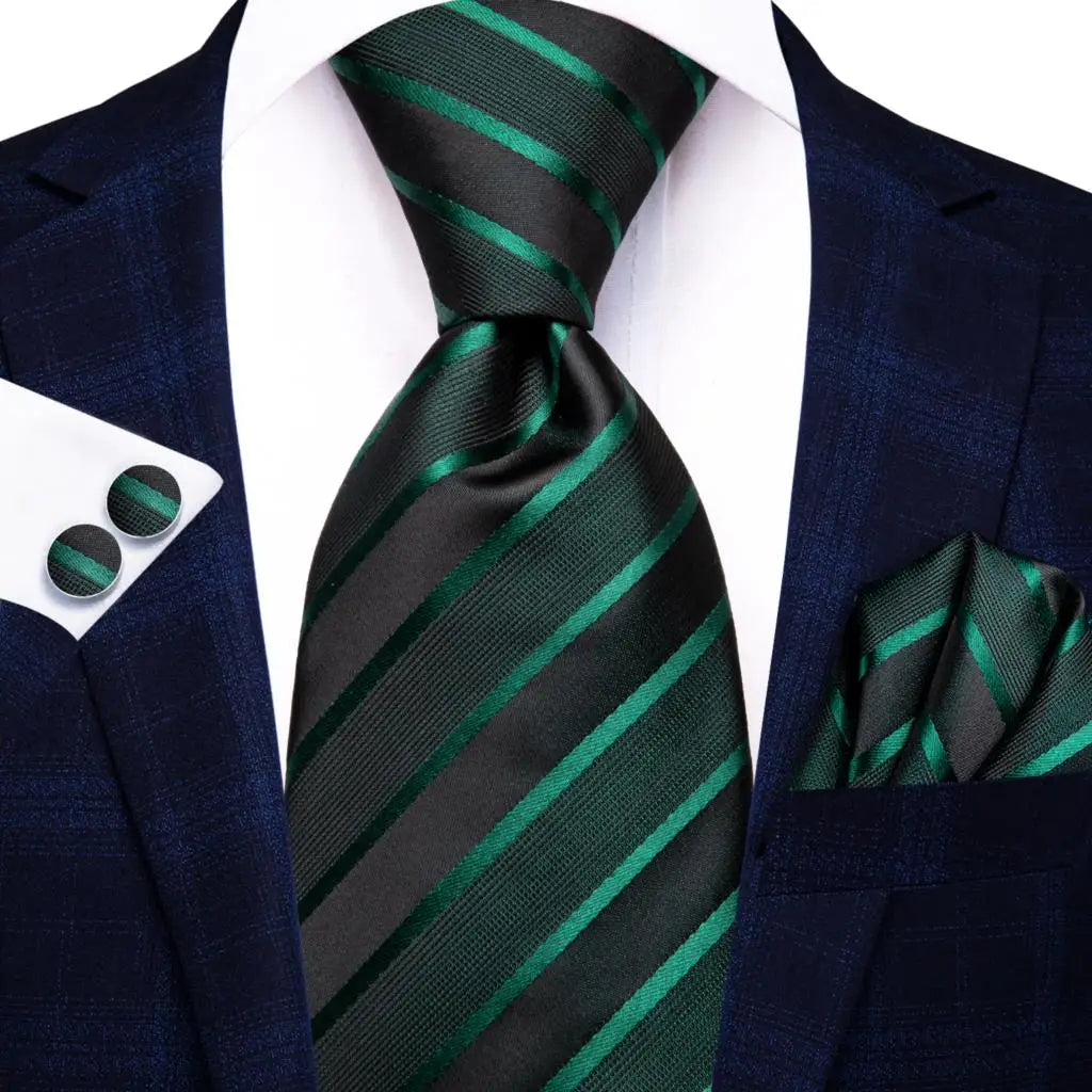 black green line pattern necktie set