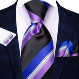black blue purple line pattern necktie set