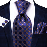 blue gold diamond pattern necktie set