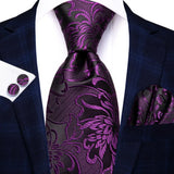 black purple floral pattern necktie set