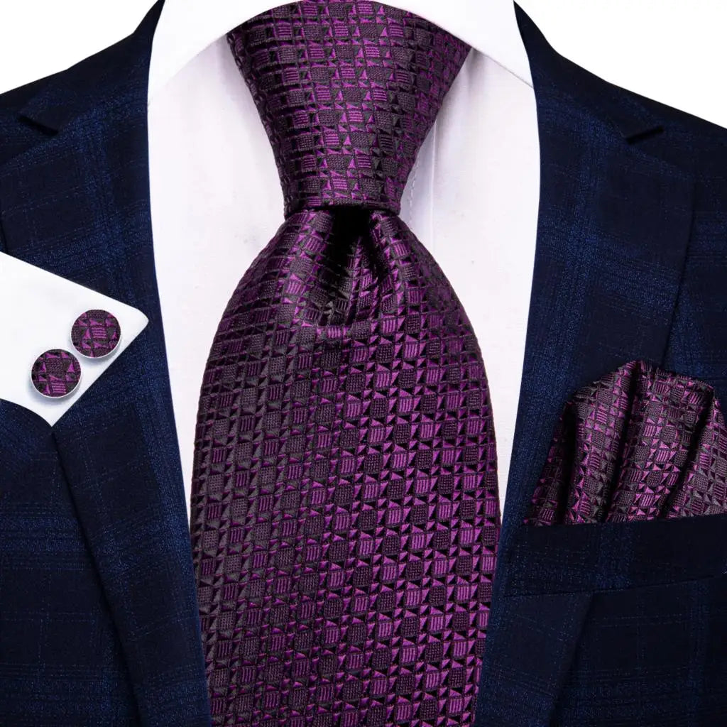 purple geometric pattern necktie set