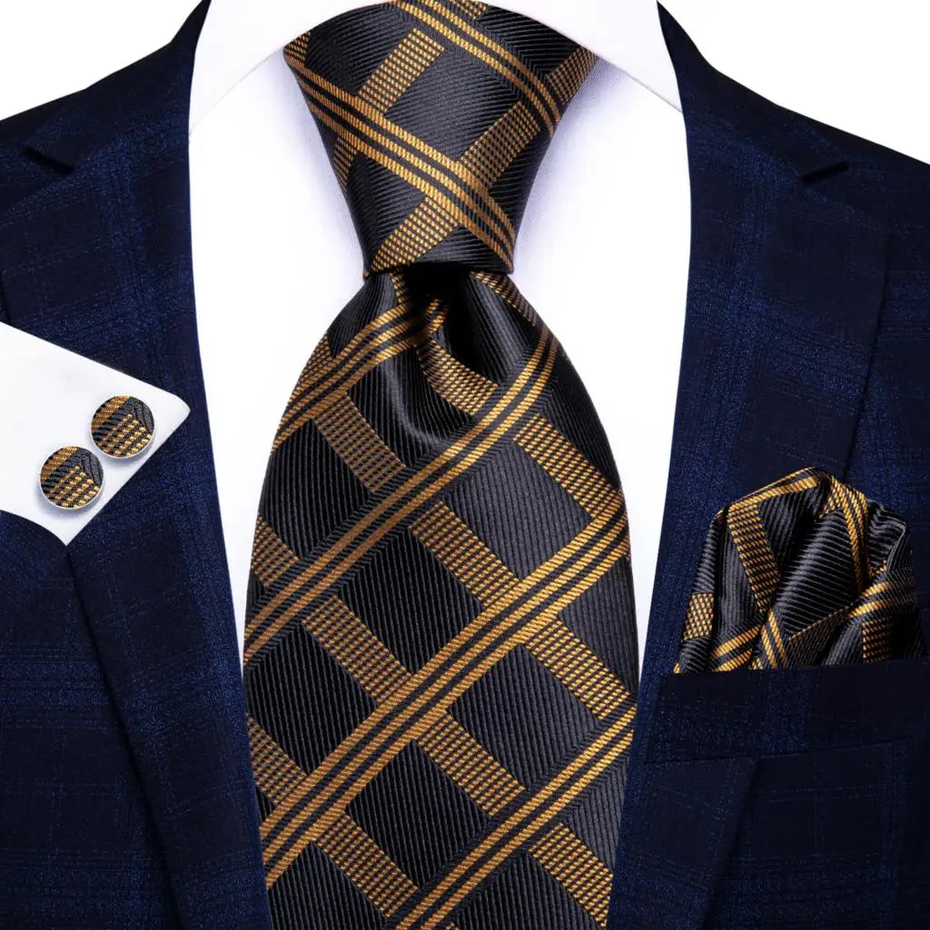 black gold geometric pattern necktie set