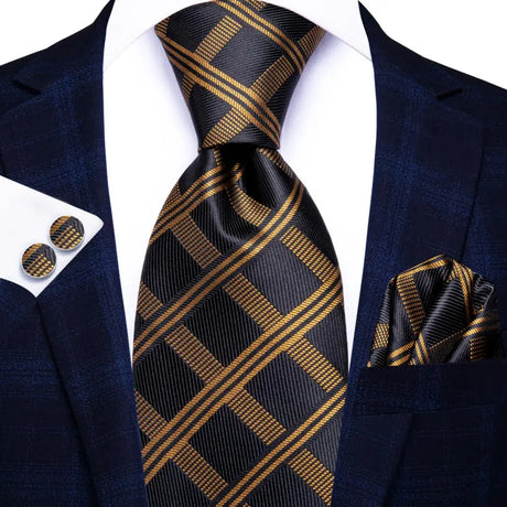 black gold geometric pattern necktie set