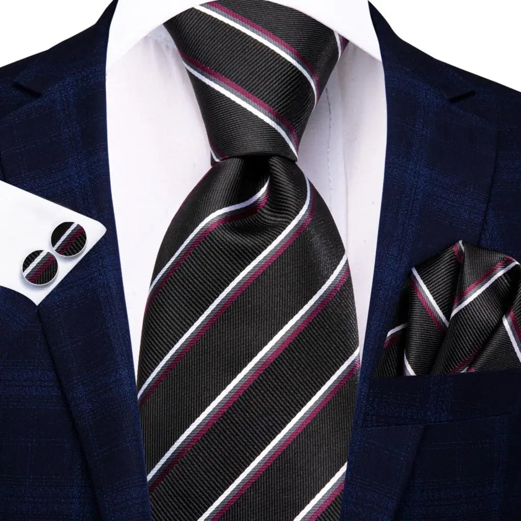 black white red line pattern necktie set