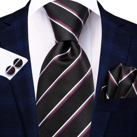 black white red line pattern necktie set