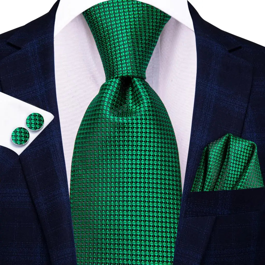 green geometric pattern necktie set