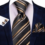 black gold line pattern necktie set