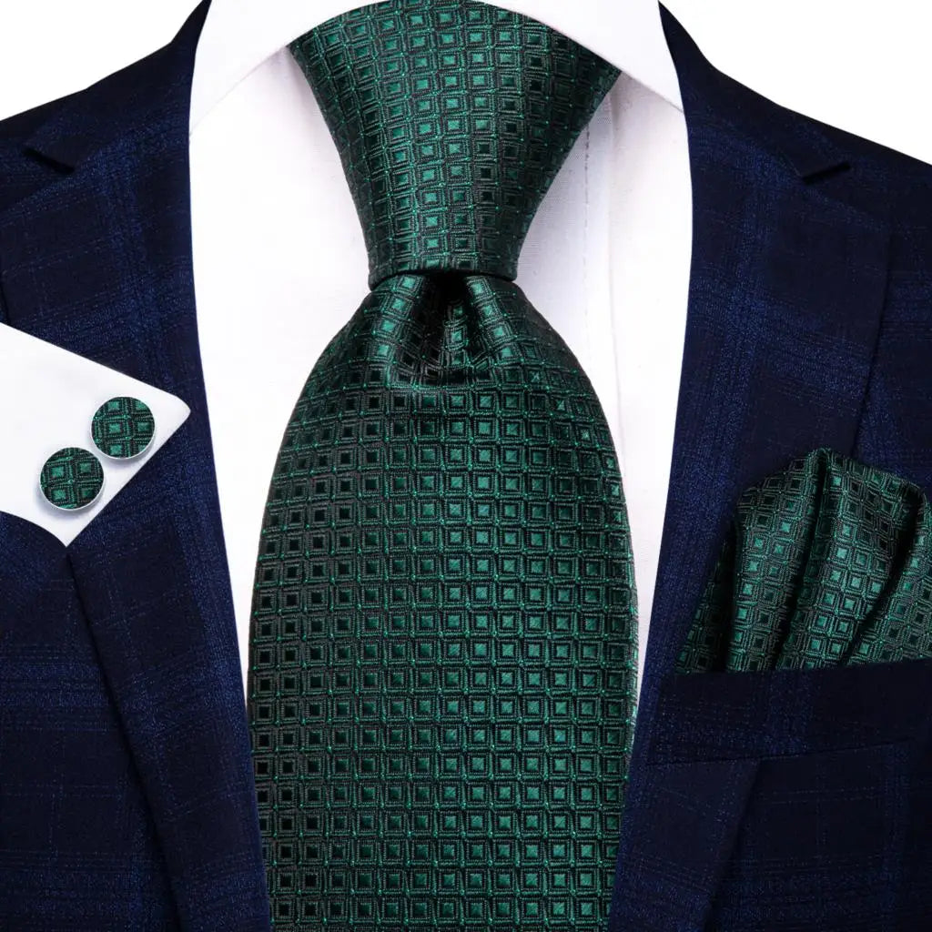 green black small square pattern necktie set