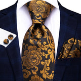 black gold floral pattern necktie set