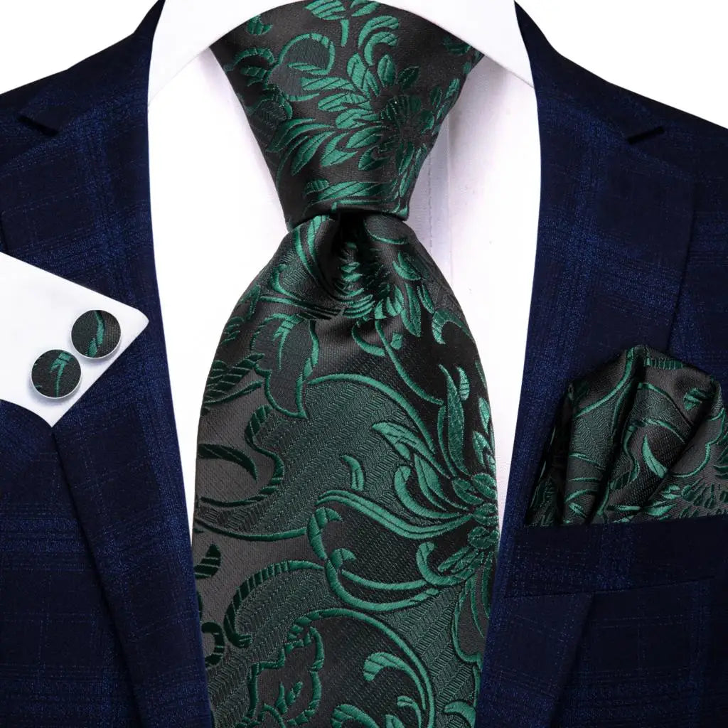 black green floral pattern necktie set