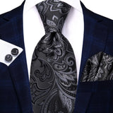 black silver floral pattern necktie set