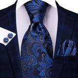black blue floral pattern necktie set