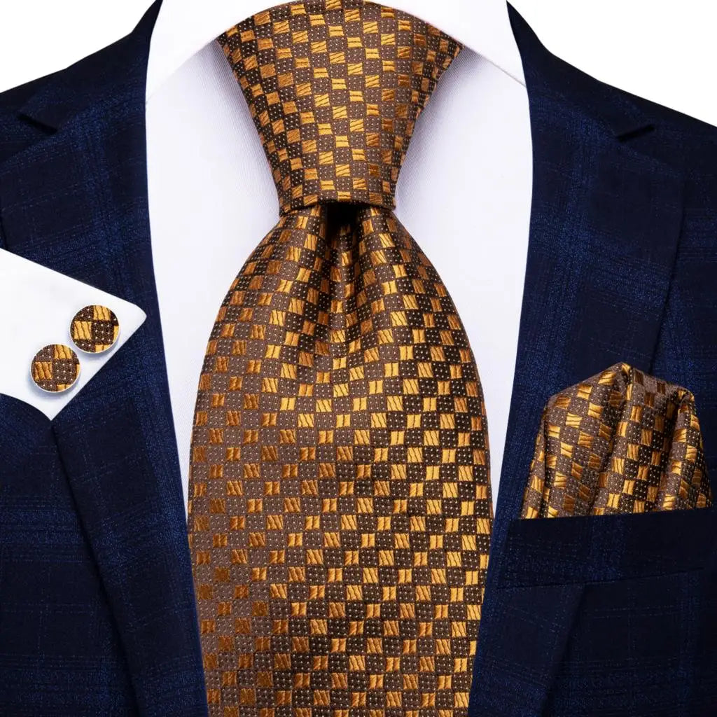 gold small square pattern necktie set