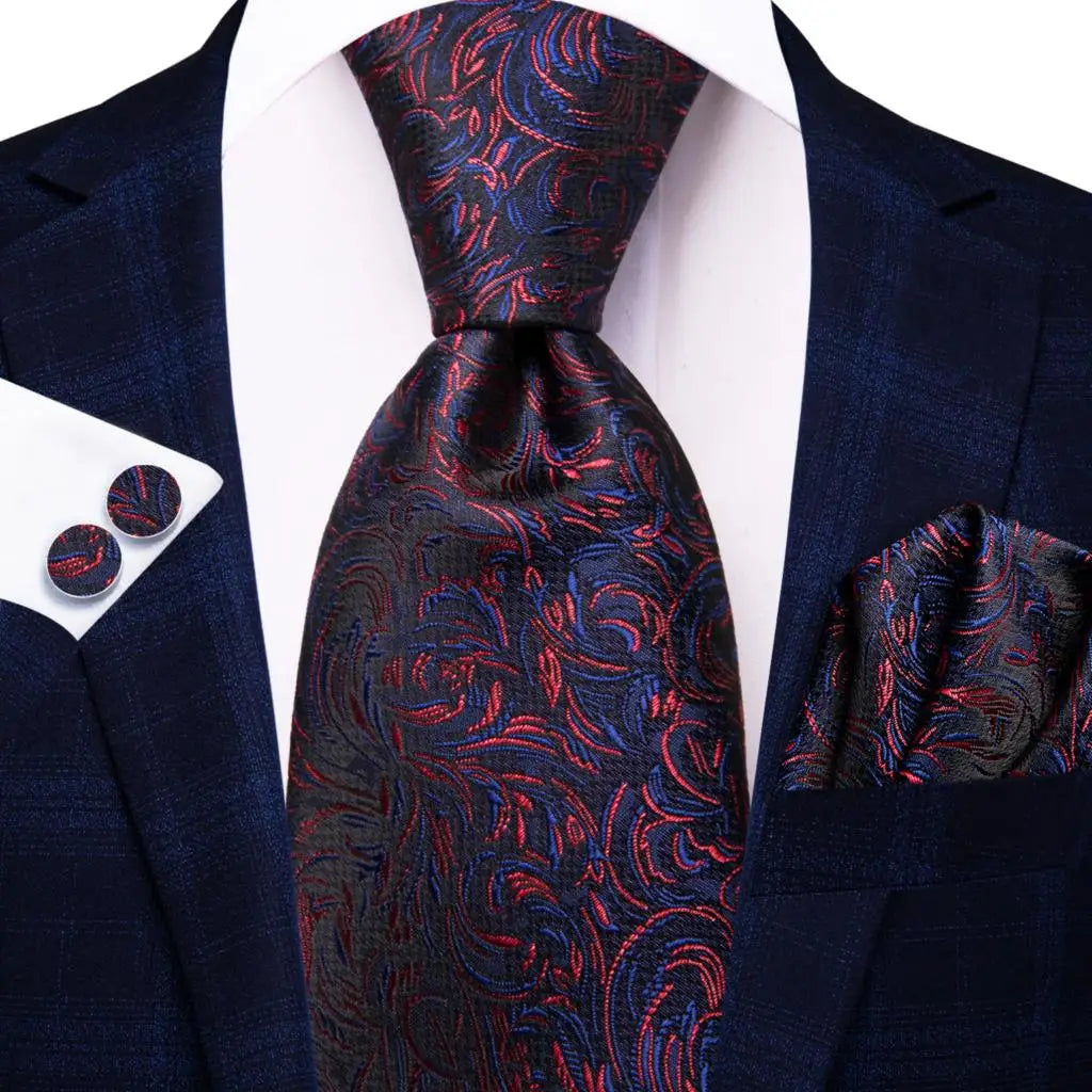 black blue red geometric pattern necktie set