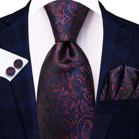 black blue red geometric pattern necktie set