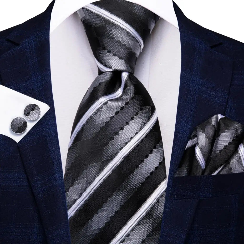 white black geometric pattern necktie set