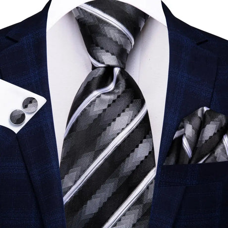 white black geometric pattern necktie set