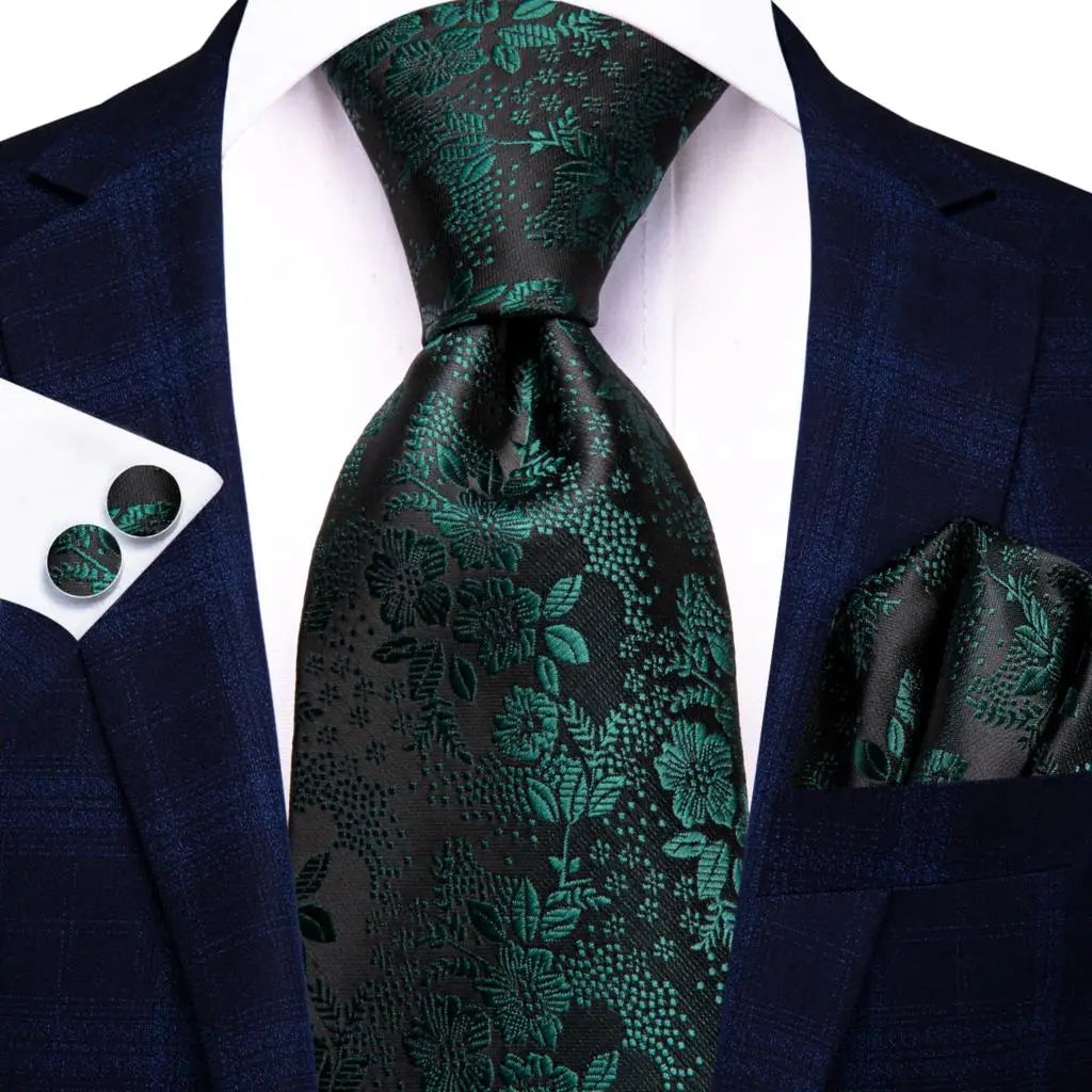black green floral pattern necktie set