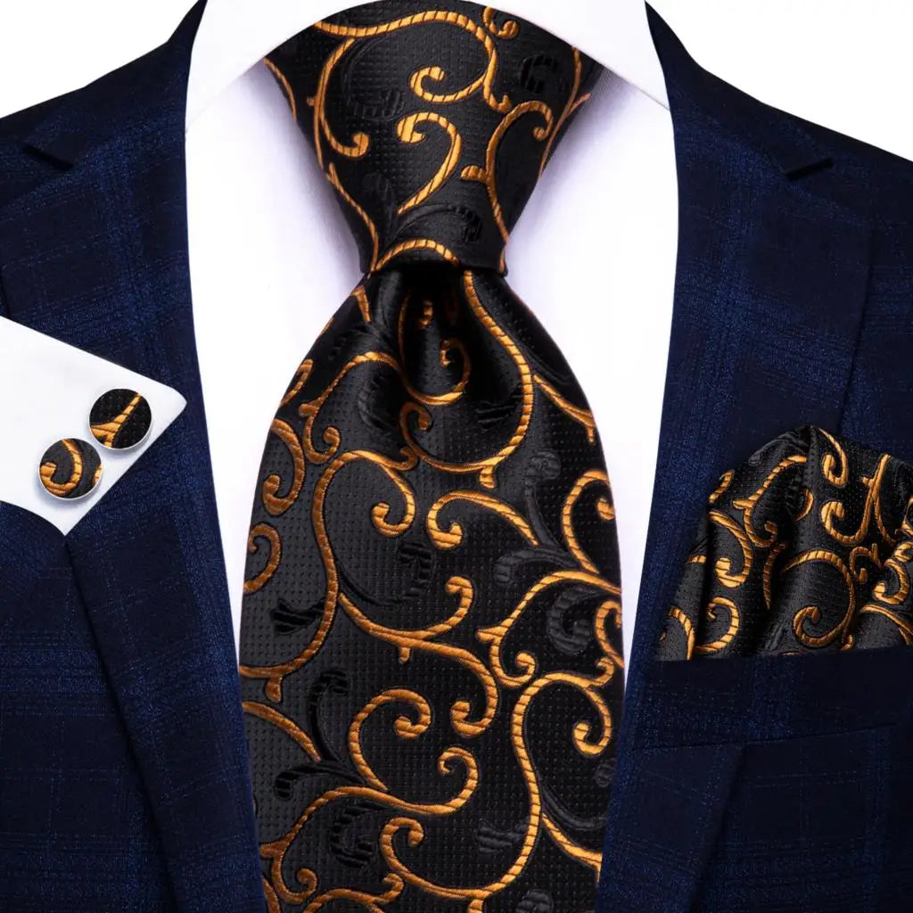 black gold floral pattern necktie set