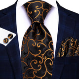 black gold floral pattern necktie set