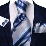 blue white line pattern necktie set