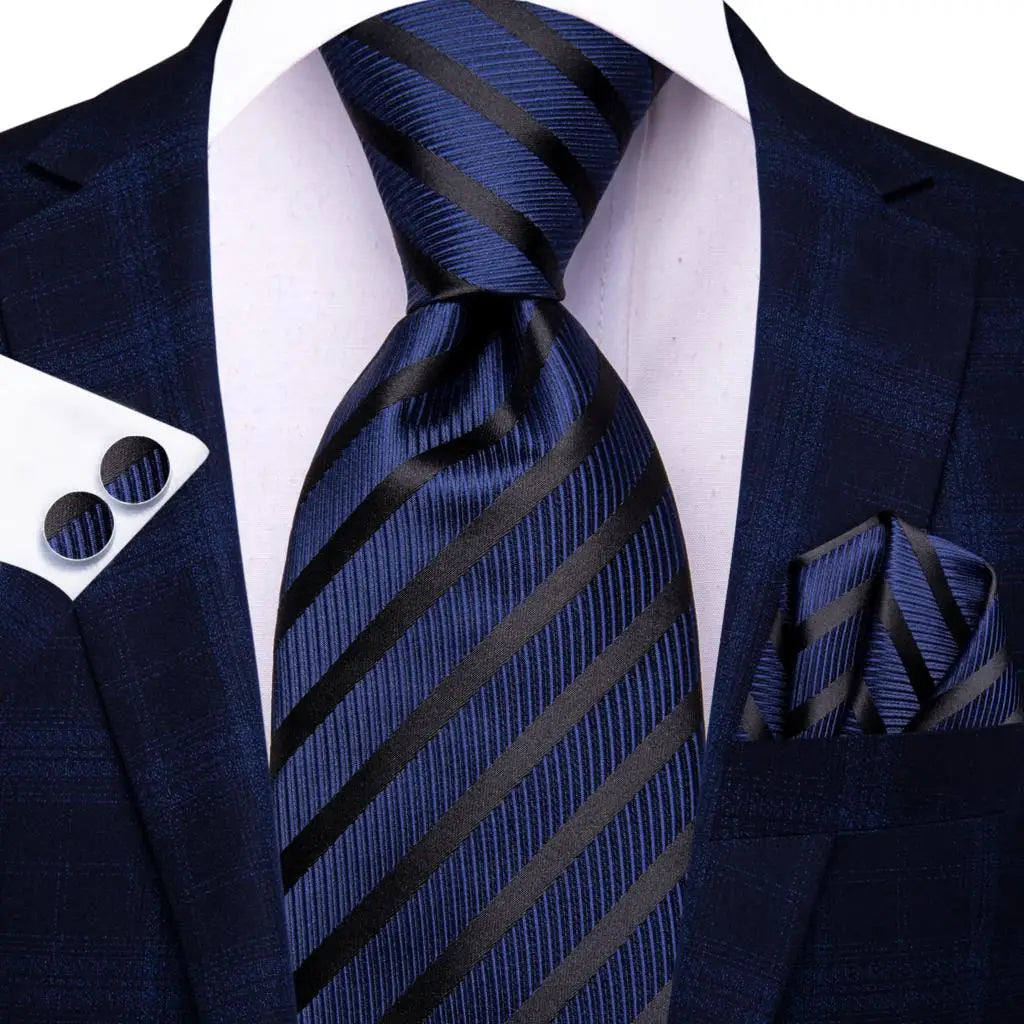 black blue line pattern necktie set