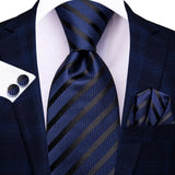 black blue line pattern necktie set