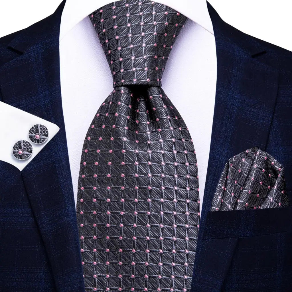 grey pink dot pattern necktie set