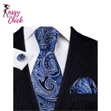 Navy Blue Hanky Cufflinks Silk Tie Set Sassy Chick Logo