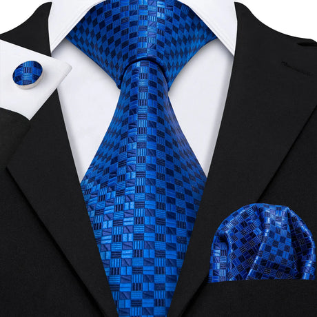 Navy Blue Hanky Cufflinks Silk Tie Set