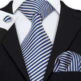 Navy Blue Hanky Cufflinks Silk Tie Set