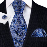 Navy Blue Hanky Cufflinks Silk Tie Set