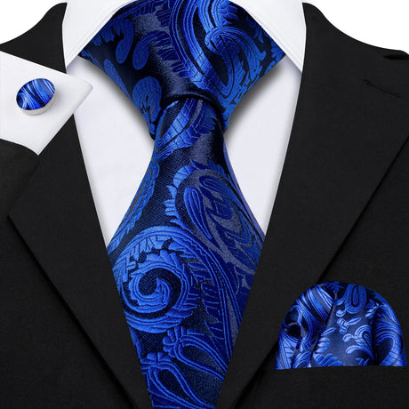 Navy Blue Hanky Cufflinks Silk Tie Set