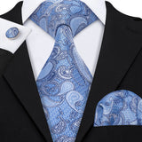 Navy Blue Hanky Cufflinks Silk Tie Set
