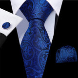 Navy Blue Hanky Cufflinks Silk Tie Set