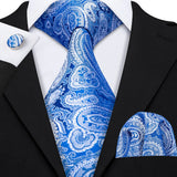Navy Blue Hanky Cufflinks Silk Tie Set