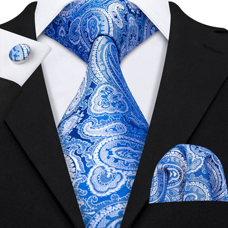 Navy Blue Hanky Cufflinks Silk Tie Set
