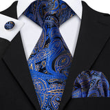 Navy Blue Hanky Cufflinks Silk Tie Set