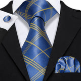 Navy Blue Hanky Cufflinks Silk Tie Set