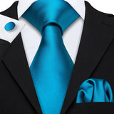 Navy Blue Hanky Cufflinks Silk Tie Set