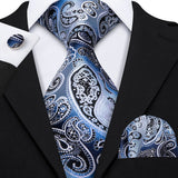 Navy Blue Hanky Cufflinks Silk Tie Set 