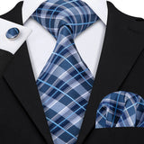 Navy Blue Hanky Cufflinks Silk Tie Set